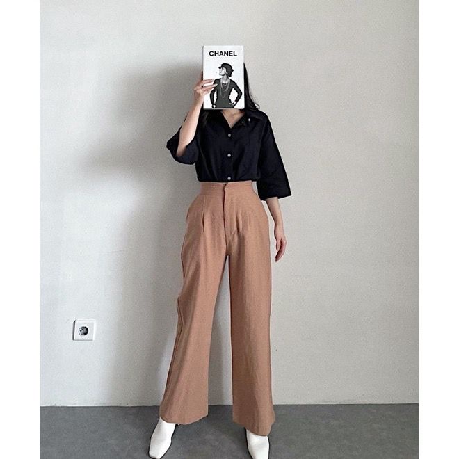 lookatmeofficial • Celana Kulot Linen Jeju Highwaist Basic Wide Leg Cullote