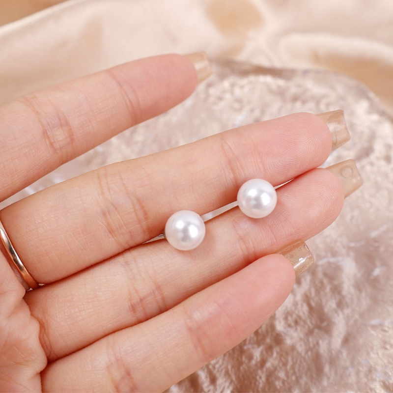 1 Pasang Anting Stud Mutiara Imitasi Bentuk Geometris Untuk Wanita