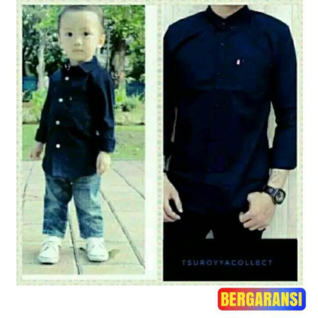 Kemeja polos couple ayah anak lengan panjang biru dongker