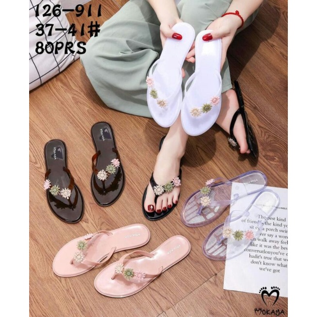 SANDAL JEPIT WANITA JELLY BUNGA IMPORT MOKAYA