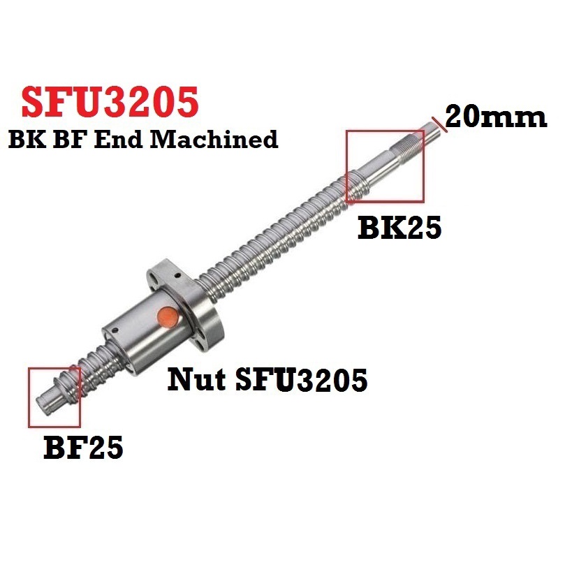 [HAEBOT] Ballscrew Ball screw SFU3205 SFU 3205 3000mm 300cm CNC End Machined + Nut Router Milling Mesin Presisi Z Axis Leadscrew 32mm Pitch 5mm Industri Otomasi