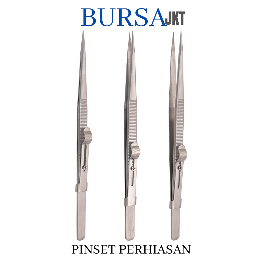 PINSET PERHIASAN JEPIT DENGAN PENGAMAN PENGUNCI SHIFT LOCK LURUS DAN BENGKOK STAINLESS