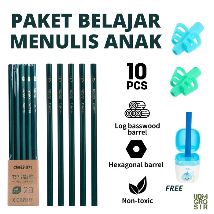 

(TERLARIS) Pensil Kayu Paket Alat Bantu Tulis Pencil Grip Holder FREE Rautan Lucu - Biru Muda