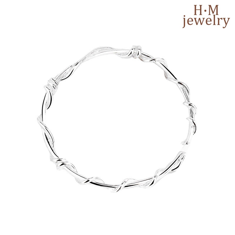 Gelang Tangan Sterling Silver 925 Desain Geometri Asimetris 2 Lilit Untuk Wanita