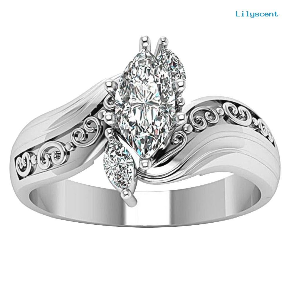 Cincin Desain Ukiran Bunga Marquise Cut Cubic Zirconia Untuk Pengantin