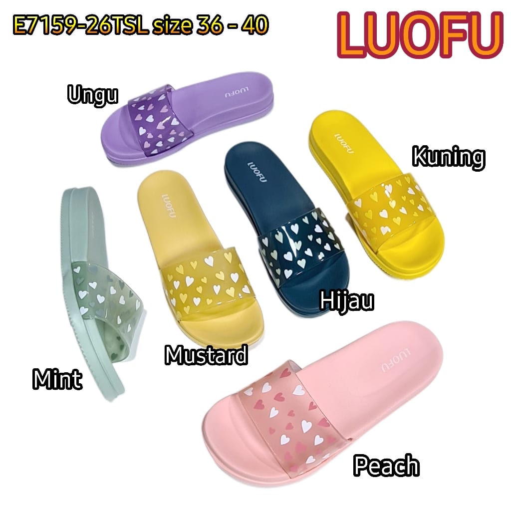 LUOFU ORIGINAL jelly sandal karet empuk murah wanita slop sendal cewek selop import E7159-26TSL