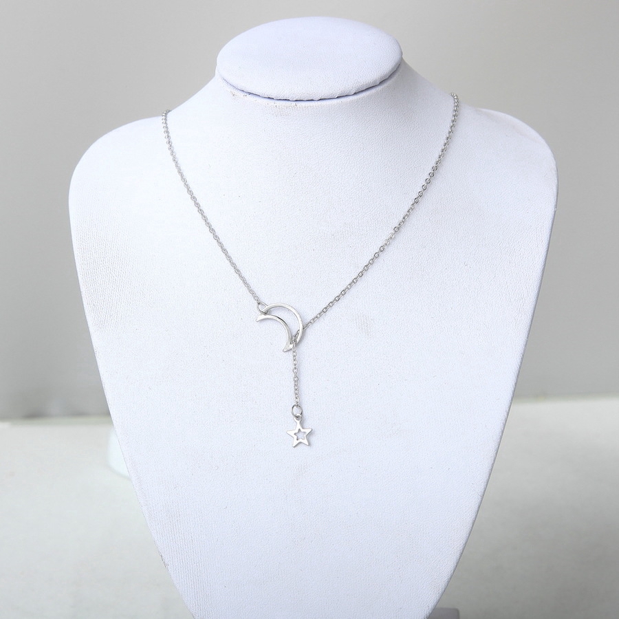 Korean Fashion Simple Moon Star Necklace Clavicle Chain Gold Silver Alloy Necklace Fashion Jewelry