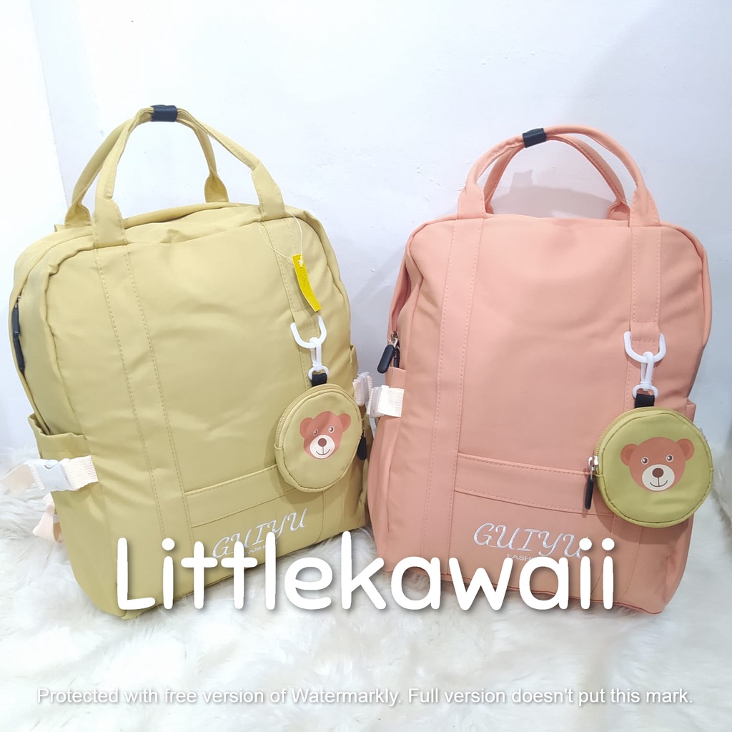 LK/Tas Ransel Laptop Backpack Tenteng Sekolah Fashion Korean Style Anak Remaja Dewasa Gesper Gantungan Dompet Bear Import