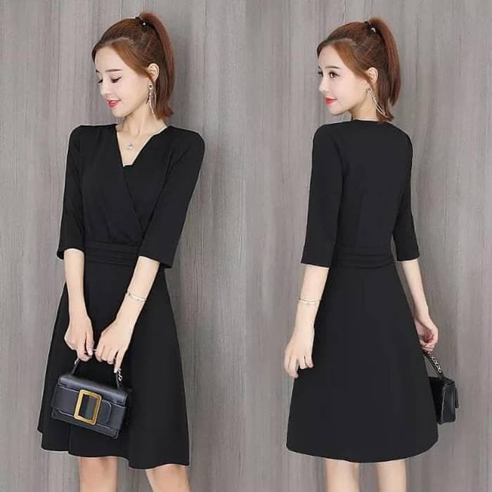 Mini Dress Korea Hitam - Dress Hitam