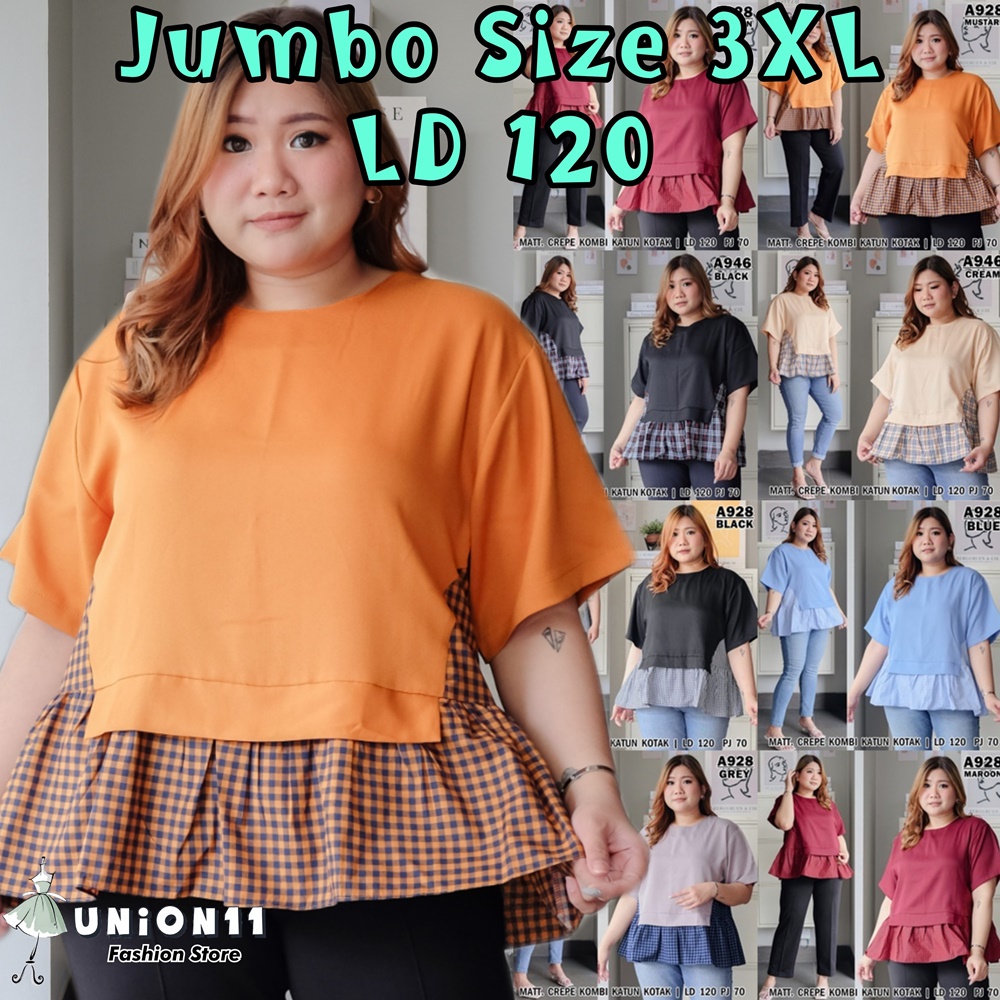 UNION11 - ATASAN JUMBO WANITA LD 120 / BLOUSE WANITA JUMBO / ATASAN JUMBO XXXL WANITA / BAJU JUMBO WANITA MUAT SAMPAI BB 80 KG / SELINA