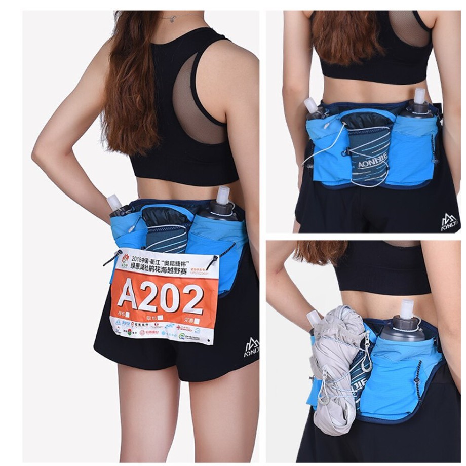 AONIJIE W8104 tas BIB race belt pinggang 2 botol lari olahraga hiking