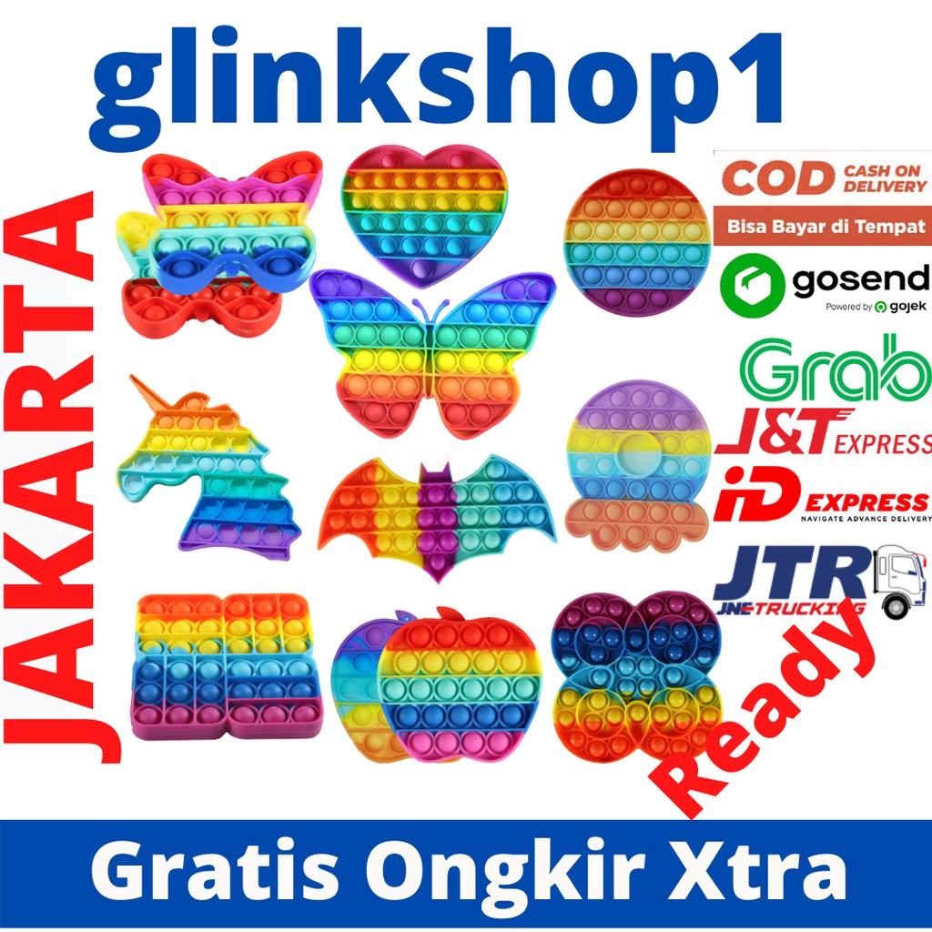 glinkshop1 COD Pop it Unicorn Square Rainbow Octopus Crab Lobster Nanas Tie Dye Marble Degradasi