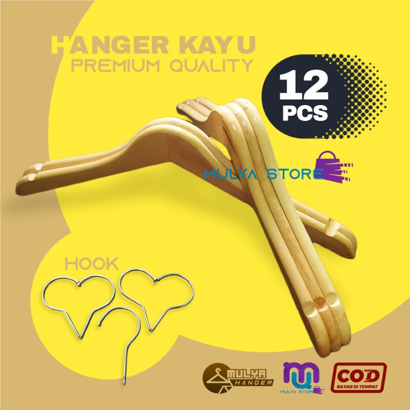 12Pcs Hanger Kayu Dewasa Kapstok Gantungan Baju Murah