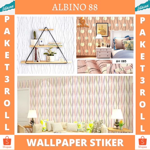 TERBARU PAKET Wallpaper 3 ROLL Stiker Dinding Motif Salur Ulir PVC Premium Quality BEST SELLER Bisa COD