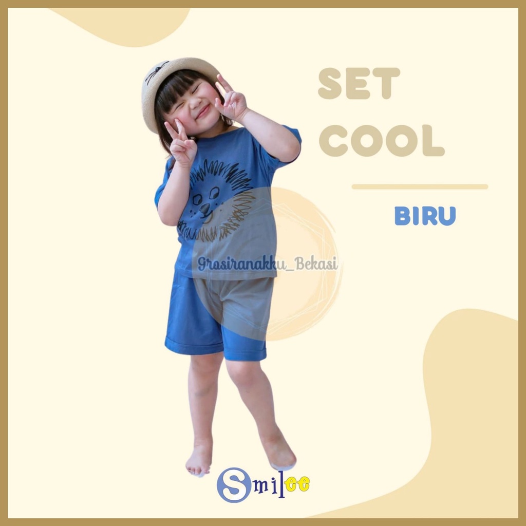 Setelan Anak Unisex Smilee Cool Warna Biru Size 1-5Tahun