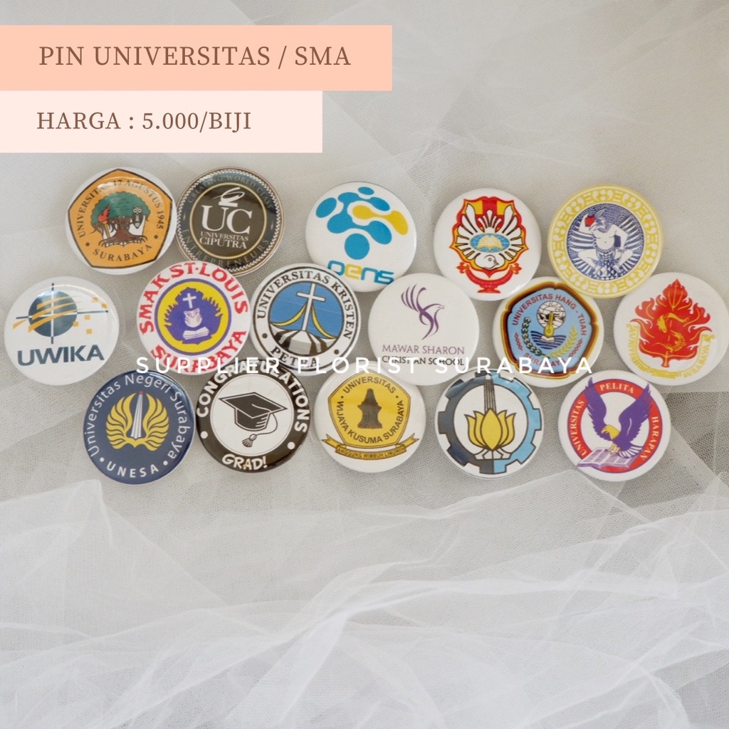 PIN PENITI PIN LOGO UNIVERSITAS SURABAYA UBAYA UKP UNESA UC UNAIR ITS CONGRATULATIONS WISUDA