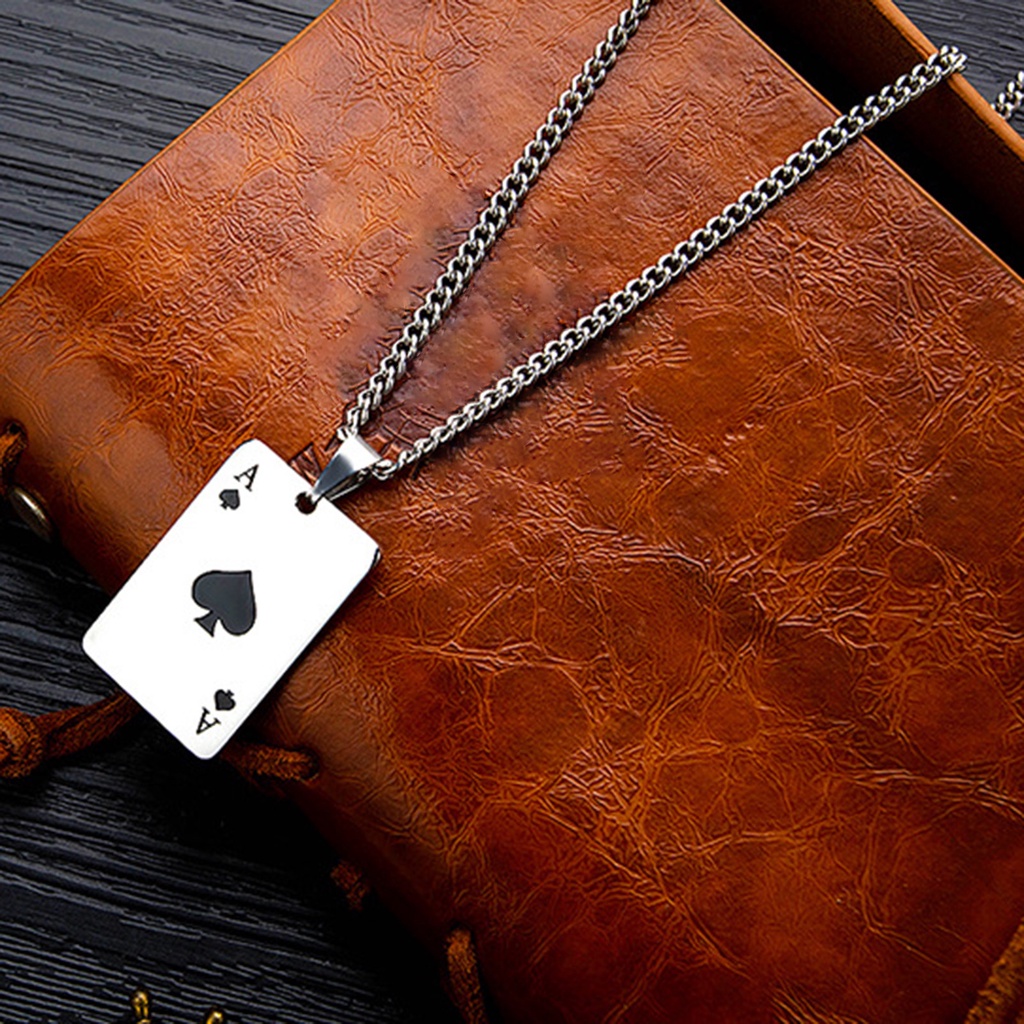 Hu Hu Hu Hu Hu Alat Bantu Pasang Kacamata♡ Kalung Dengan Liontin Bentuk Kartu Poker Sekop Hati Bahan Titanium Steel Untuk Harian