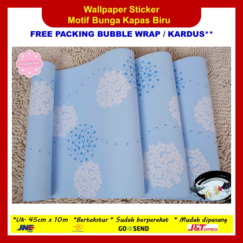  Wallpaper Sticker Dinding 45cm x 10m Bunga Kapas Biru 