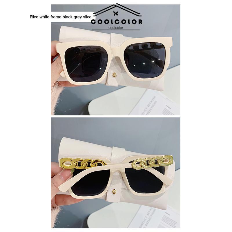 COD❤️Kacamata Wanita Street Shooting Desain Rantai Persegi Bingkai Besar Retro Lensa Bening Fashion Import Eyeglasses Optical Sunglasses Ready Stock