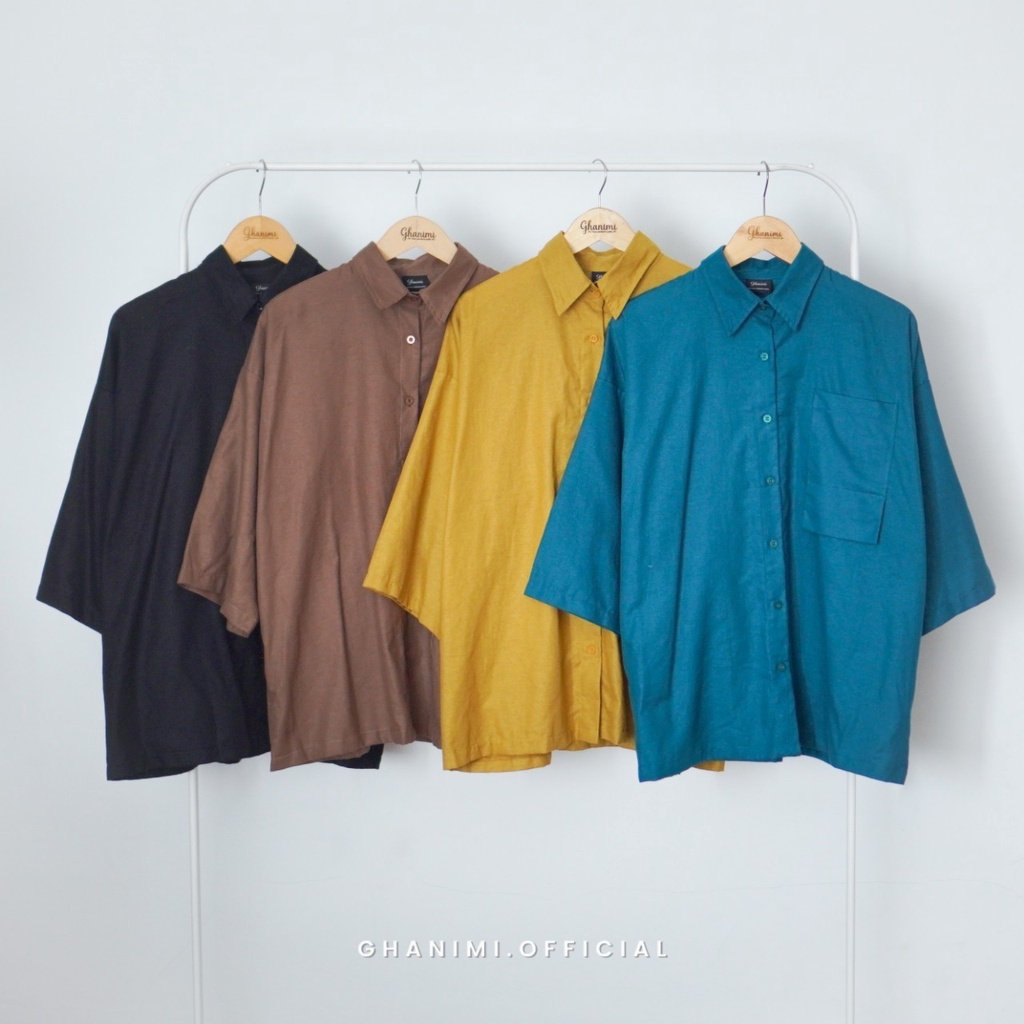 Ghanimi - Laura Shirt / Kemeja Linen Oversized / kemeja polos / kemeja katun / kemeja kerja / kemeja timeless / kemeja oversized / kemeja casual / atasan kerja / baju kerja / atasan polos / atasan oversized / baju oversized