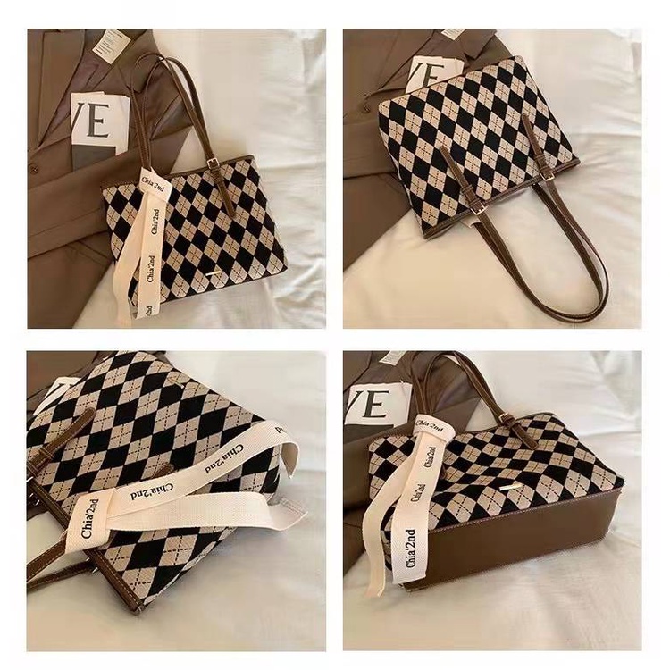 BJ61729 - BLACK/BROWN - TAS TOTE BAG TWILLY MOTIF WANITA FASHION IMPORT MODIS ELEGAN TERMURAH TERLARIS TERBARU BAGSTORE JAKARTA TAS BATAM ZC1729