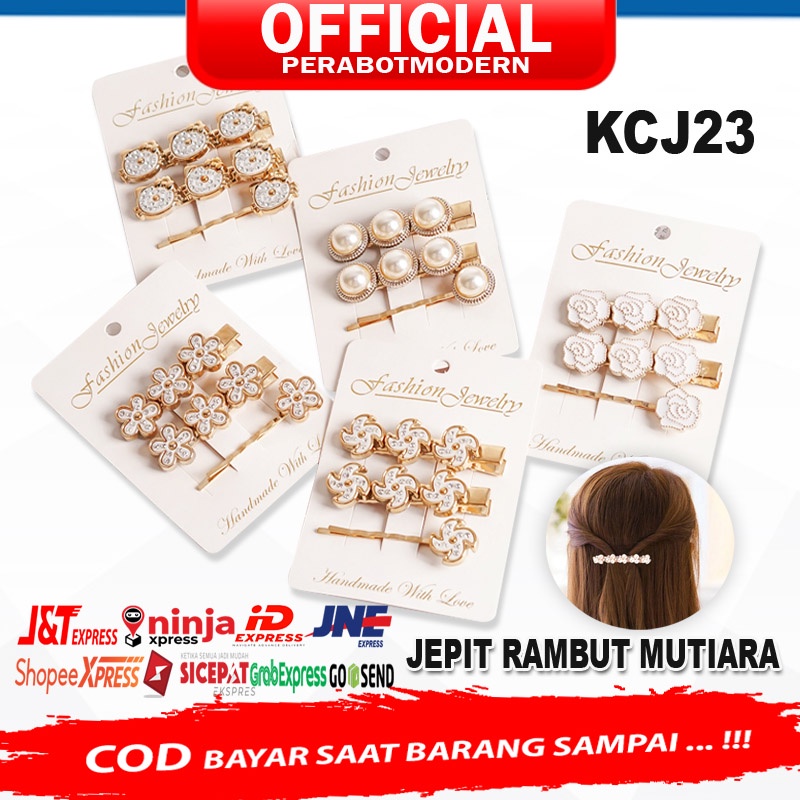 KCJ23 - Jepit Rambut 3in1 Jepitan Wanita Korea Dengan Aksesoris Mutiara Berlian Cantik