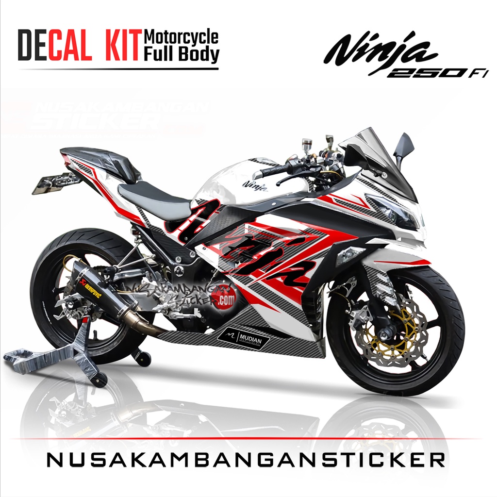 Stiker Decal Motor Kawasaki Ninja 250 fi Full Body Putih Carbon Merah Grafis Racing Team Sticker Var