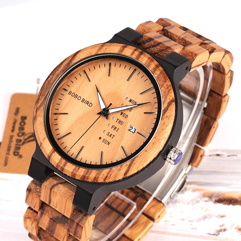 BOBO BIRD Jam Tangan Kayu Analog Pria - Brown