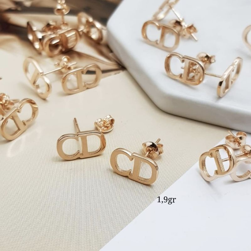 Anting Giwang CD Emas Asli Rose Gold Kadar 750 17K Krabu Tusuk Kerabu Rosegold Anak
