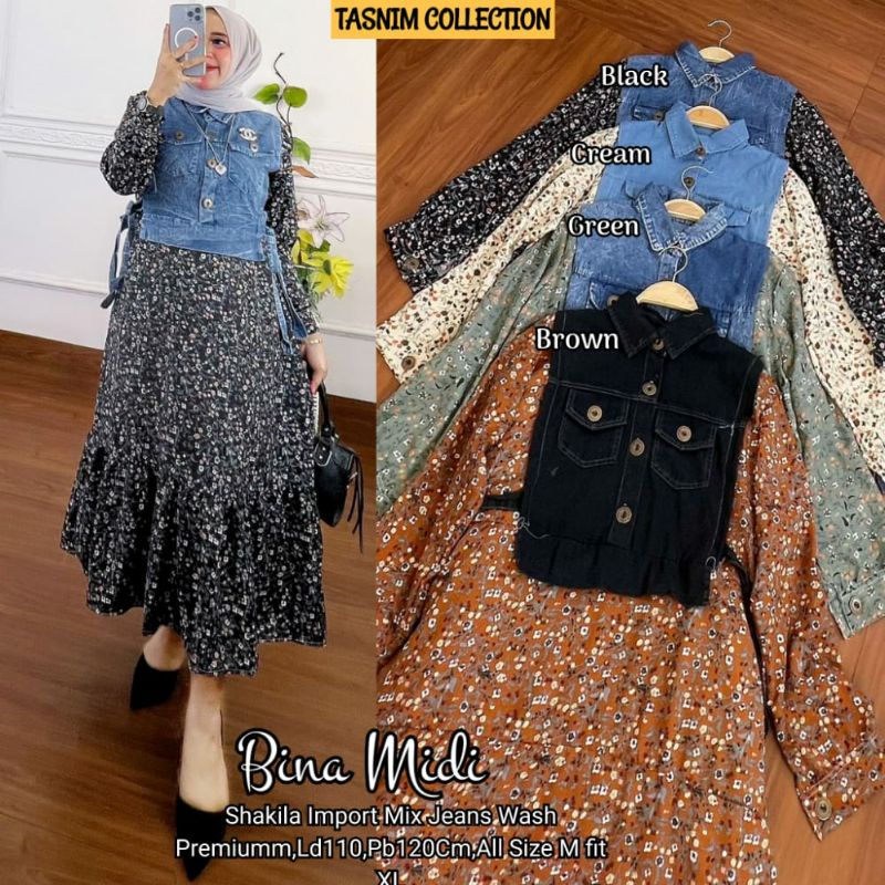 BINA MIDI IMPORT BEST SELLER. MIDI DRESS ROMPI JEANS  NYATU