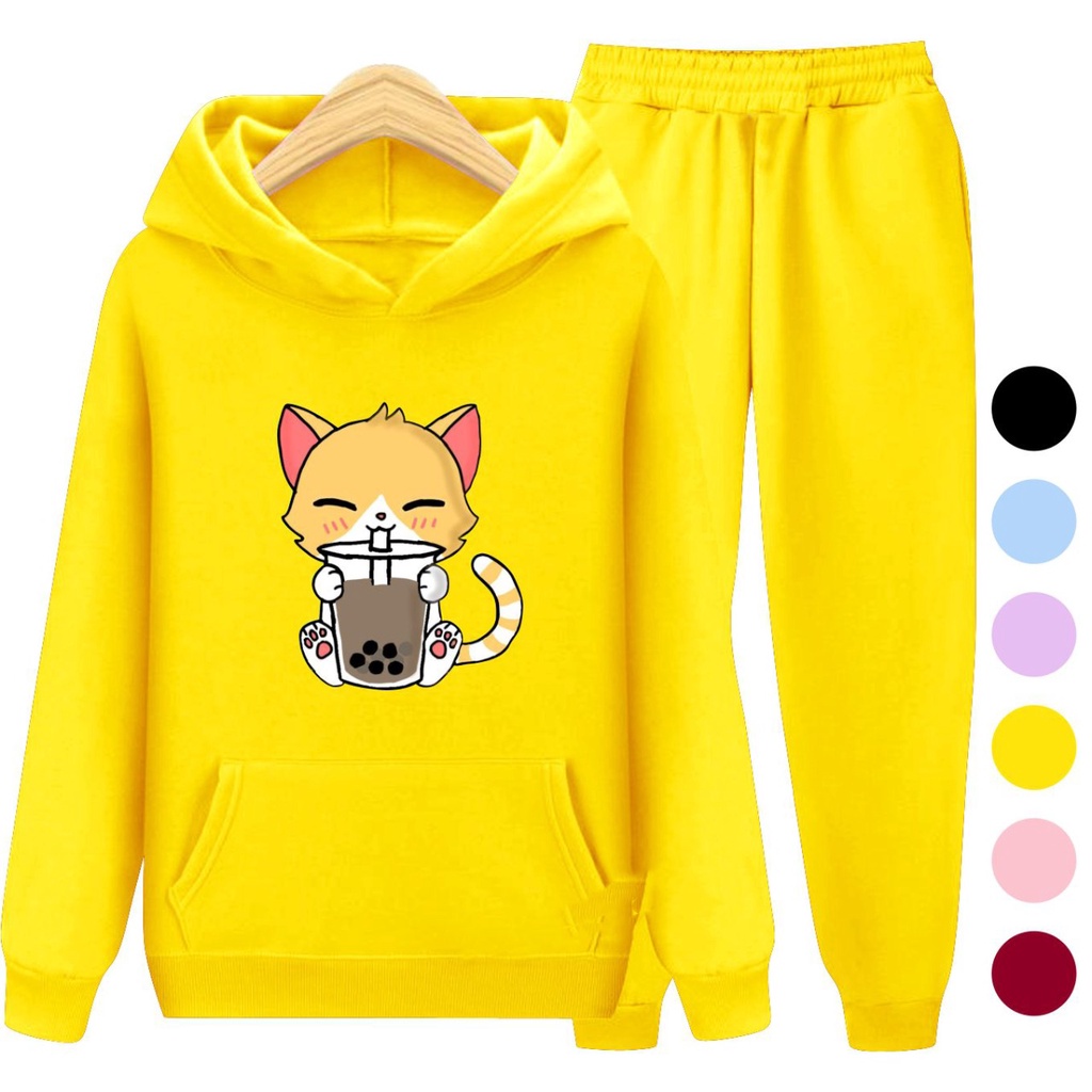 Setelan Sweater Hoodie CAT BOBA / Sweater Anak-Anak Remaja Size S, M , XL , XXL