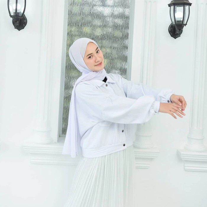 Jaket Wanita Korean Jaket Wanita Olin Button Jacket Cewek Outher Terbaru Fleece - Putih(M9R4) Hoodie