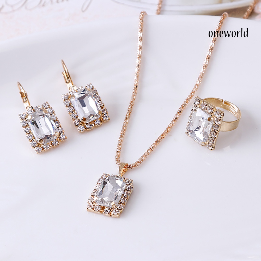 OW@ Fashion Jewelry Set Women Banquet Wedding Party Necklace Earrings Finger Ring