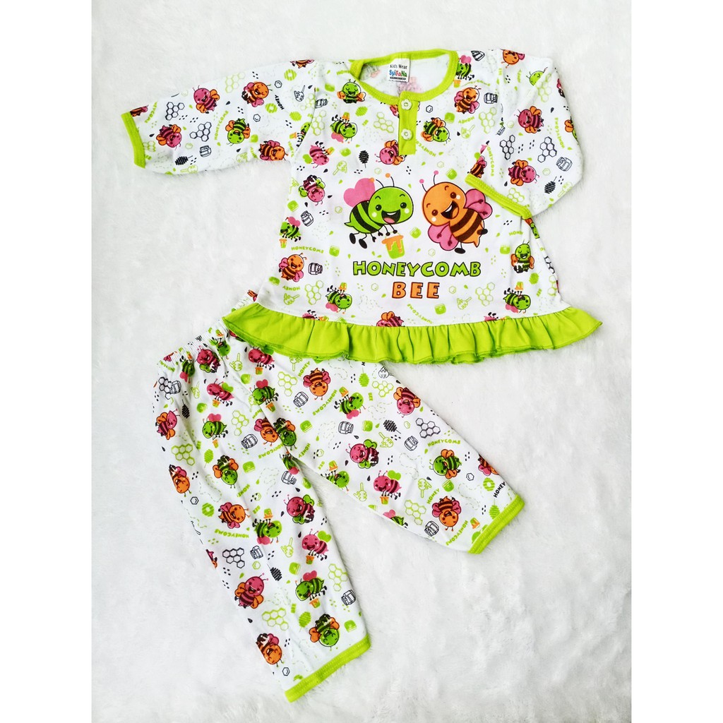 Setelan Baju Bayi Piyama Bayi Panjang 3-18 Bulan, Motif Lucu, Bahan Adem, Lembut