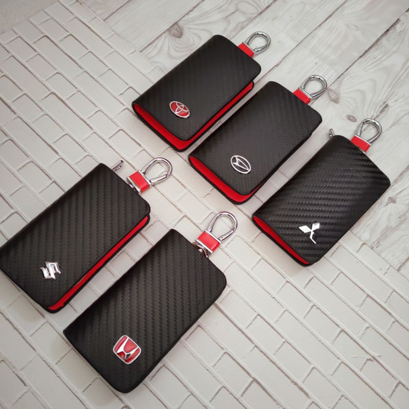 Dompet kulit stnk mobil model hitam karbon logo