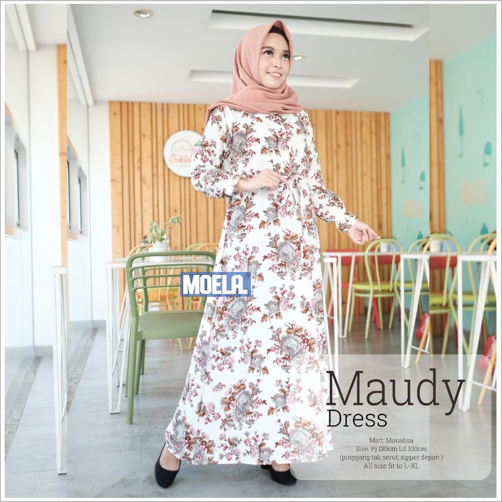 (REAL PICTURE) MAUDY DRESS ORI MOELA MORIST FASHION KOREA PAKAIAN CEWEK KEKINIAN MUSLIM MOTIF BUNGA