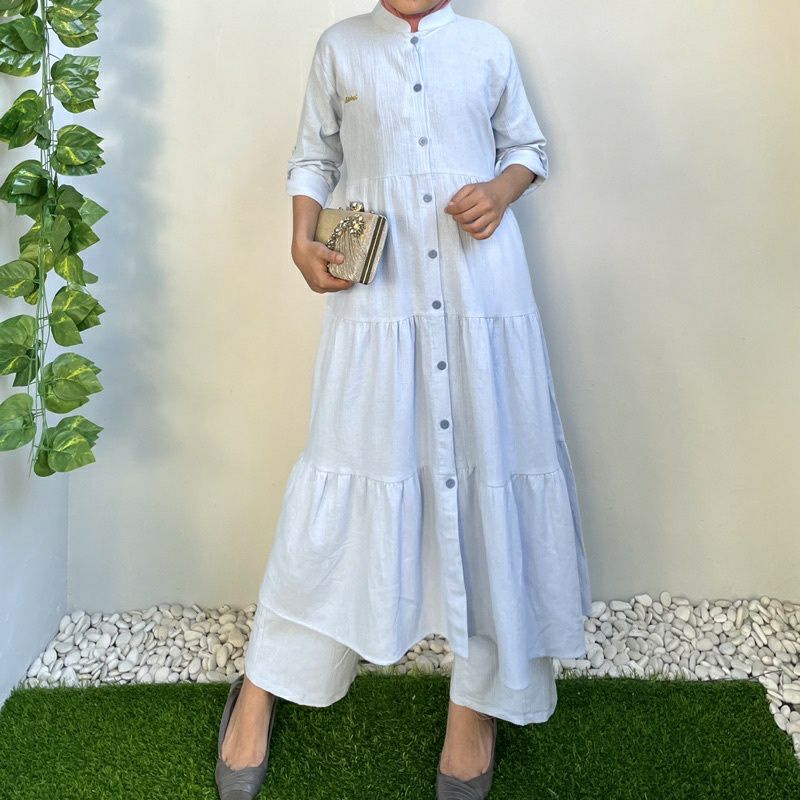 Okeda shop one set Qiora Linen Crincle GREY