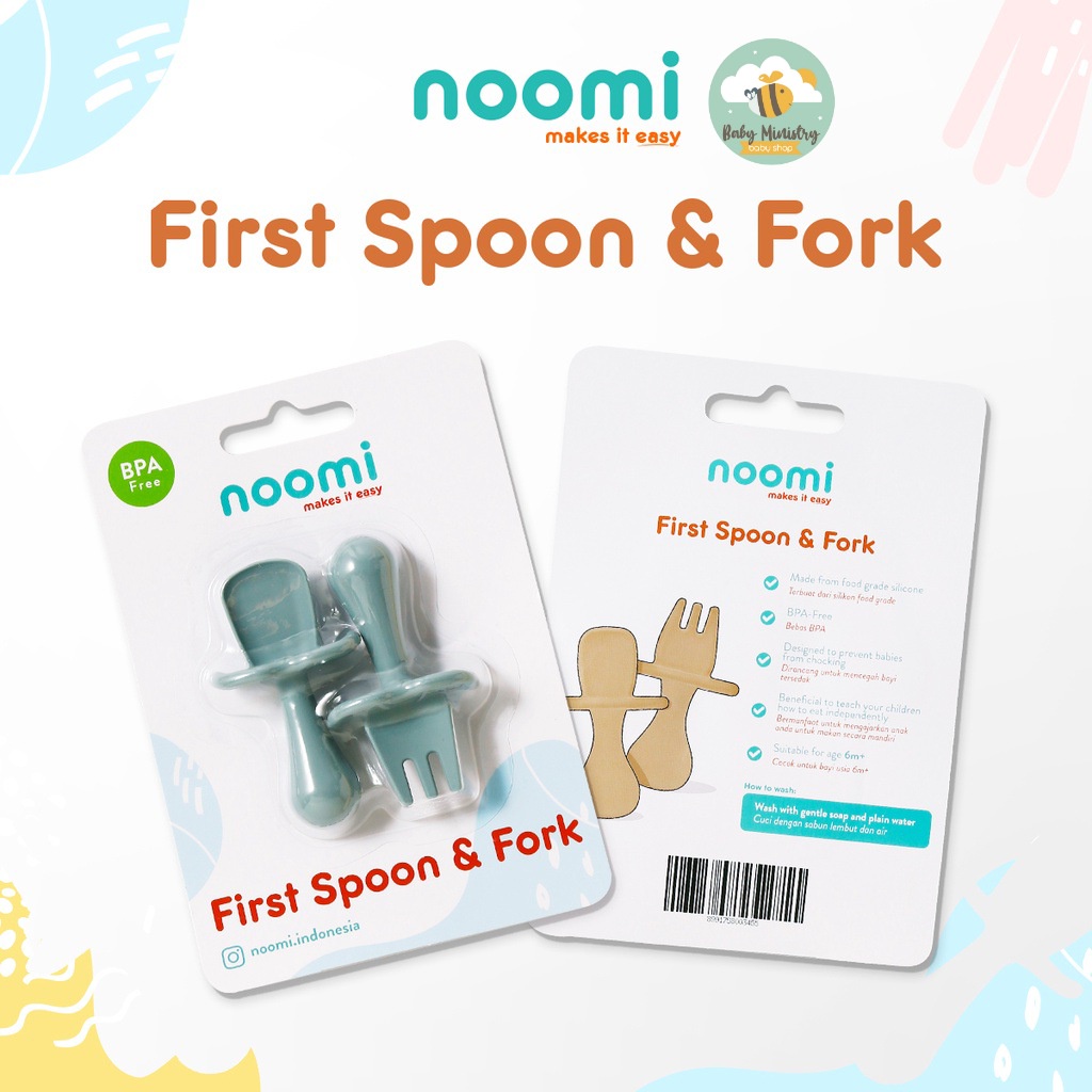 NOOMI FIRST SPOON AND FORK (SENDOK GARPU BAYI) / PERLENGKAPAN MAKAN BAYI SENDOK GARPU