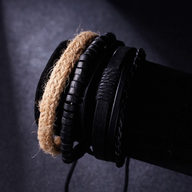 Set Gelang Bangle Handmade Bahan Kulit Asli Gaya Punk Untuk Pria