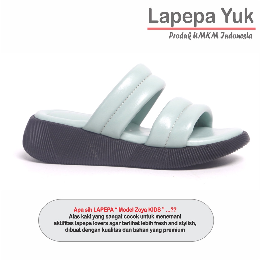 LAPEPA YUK - Sandal Platform Anak Perempuan Usia 2 sampai 10 Tahun ZOYA KIDS Sendal Anak cewek Wedges Wanita Empuk Model Silang Warna MINT Hijau Sage Green Ban dua Lucu cewe Slop Usia Umur 3 4 5 6 7 8 9 thn Tahun Premium Ori Original Mall Official Store