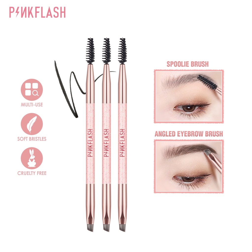 PINKFLASH Multi Use Duo Makeup Brush Eyebrow Brush Eyeshadow Brush High Quality Makeup Tool Angled Brow Brush Eyelash Brush Precision Smudge Brush Eye Makeup