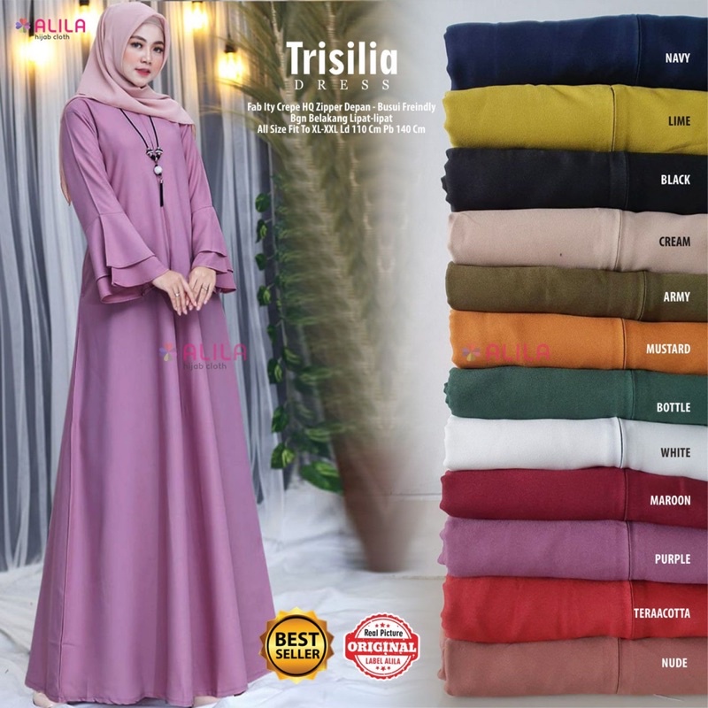 Trisilia almahira indira dress maxy gamis polos ori alila hijab cloth solo busui friendly
