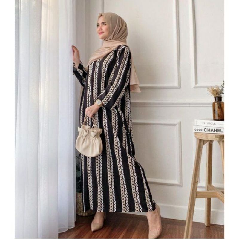 COD DASTER GAMIS LONG DASTER RAYON VISCOSE LENGAN PANJANG JUMBO LD 120-ORINA (RANTAI HITAM)