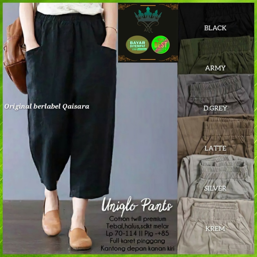 Uniqlo Celana Willow Baggy Panjang Bagy Pants Wanita Jumbo Premium Kekinian Bahan Katun Twill Import Lp 70-114 P 85 Allsize