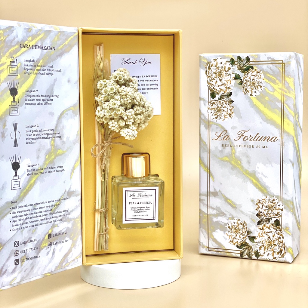 LA FORTUNA - REED DIFFUSER AROMATHERAPHY 50ml PREMIUM HARDBOX| PEWANGI PENGHARUM RUANGAN | PEWANGI AROMATERAPI