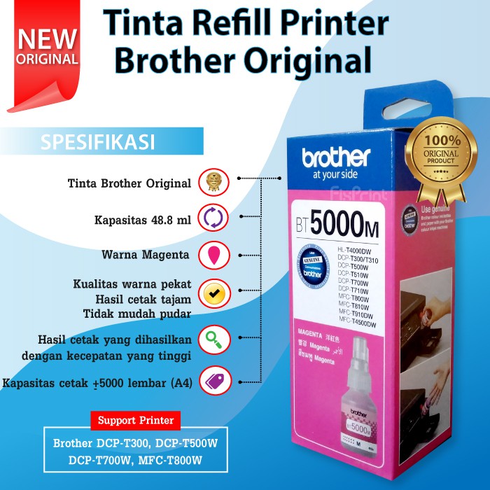 Tinta Brother BT5000 BT-5000 Original Printer HL-T4000DW DCP-T300 T310 T500W T510W T700W T710W T800W