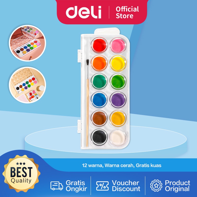 

Deli Watercolor Painting / Cat Air Padat 12 Warna Gratis Kuas Kualitas Tinggi EC15-12