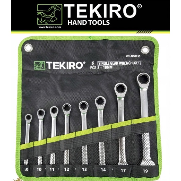 Set Kunci Pas Ring Ratchet Panjang Isi 8 pcs Uk. 8~19 mm / Single Gear Ratchet with Open Ended Wrench Spanner SET TEKIRO