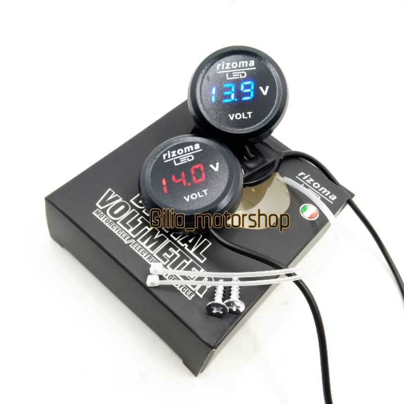 Voltmeter Aki Digital Bulat Rizoma LED  Voltmeter Pengukur Aki Digital Rizoma Original Universal Motor