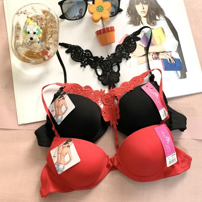 Bra wanita, bra kawat, Bra model kupu belakang kancing depan - 32, Merah